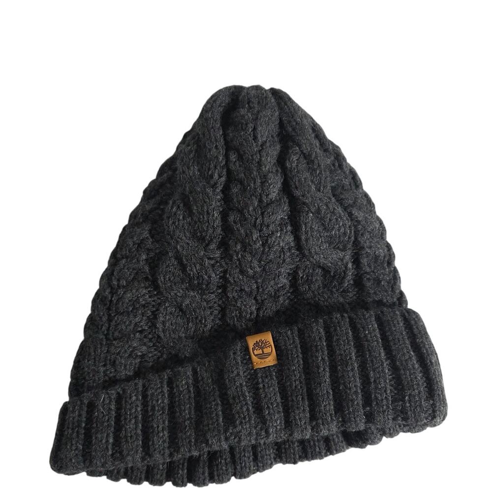 Timberland NWT Gray Knit Fleece Lined Sock Hat Beanie Utility Winter Cold Toque